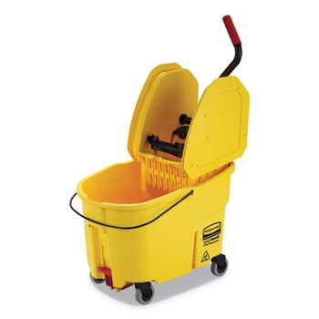 Rubbermaid Commercial 44 qt. WaveBrake 2.0 Down-Press Plastic Bucket/Wringer Combos - Yellow