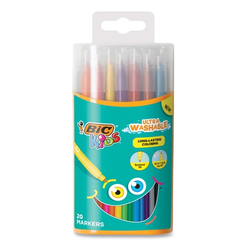 Office & Office Supplies | BIC BKCMD20AST Kids Medium Bullet Tip Plastic Tube Ultra Washable Markers - Assorted Colors (20/Pack) image number 0