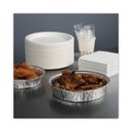 Food Service | Boardwalk BWKROUND9 48 oz. 9 in. Diameter x 1.66 in. Round Aluminum To-Go Containers - Silver (500/Carton) image number 4