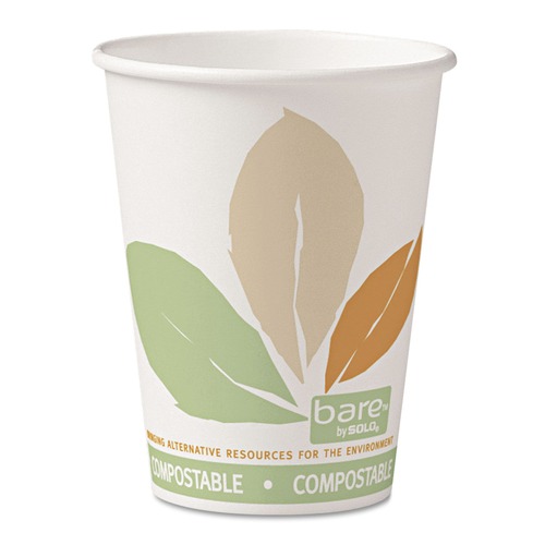 Cups and Lids | SOLO 412PLN-J7234 12 oz. Bare Eco-Forward Leaf Design PLA Paper Hot Cups - White/Green/Orange (50/Bag, 20 Bags/Carton) image number 0