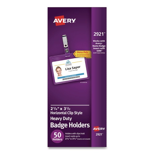 Office Jansan | Avery 02921 2-1/4 in. x 3-1/2 in. Secure Horizontal Top Clip-Style Badge Holders - Clear (50/Box) image number 0
