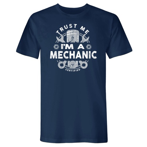 Shirts | Buzz Saw PR104186L "Trust Me I'm a Mechanic" Premium Cotton Tee Shirt - Large, Navy Blue image number 0