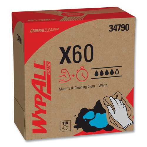Office Jansan | WypAll 34790 General Clean X60 POP-UP Box 8.34 in. x 16.8 in. Cloths - White (126/Box) image number 0
