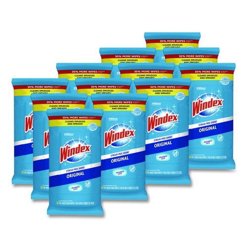 Cleaning Cloths | Windex 378032 7 in. x 8 in. Glass and Surface Wet Wipe - Unscented/White (12/Carton) image number 0
