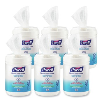 PURELL 9031-06 6 in. x 7 in. Unscented Alcohol Formula Hand Sanitizing Wipes - White (6 Canisters/Carton)