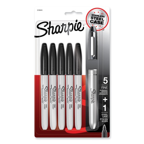 Permanent Markers | Sharpie 2135418 Fine Bullet Tip Stainless Steel Single Marker Case Permanent Marker - Black (6/Pack) image number 0