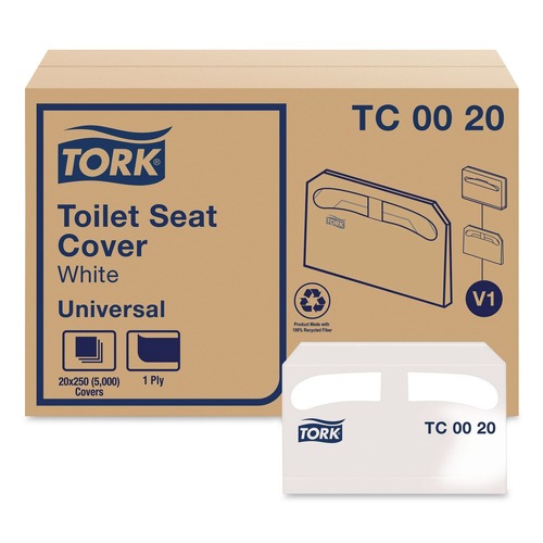 Office Jansan | Tork TC0020 14.5 in. x 17 in. Half-Fold Paper Toilet Seat Cover - White (250/Pack, 20 Packs/Carton) image number 0