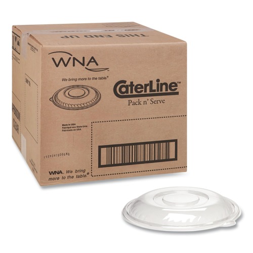 Cups and Lids | WNA APB160DM 12 in. x 1.5 in. Caterline Pack n' Serve Plastic Dome Lids - Clear (25/Carton) image number 0