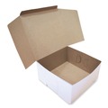 Food Trays, Containers, and Lids | SCT 1576 10 in. x 10 in. x 5 in. Standard Paper One-Piece Non-Window Bakery Boxes - White/Brown (100/Bundle) image number 1