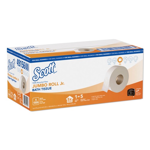 Cleaning & Janitorial Supplies | Scott 49156 Essential 3.55 in. x 1000 ft. 2-Ply Septic Safe JRT Bathroom Tissue - White (4 Rolls/Carton) image number 0
