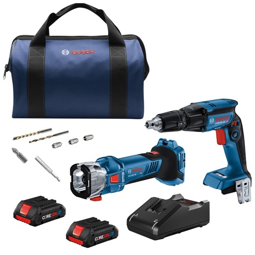 Combo Kits | Factory Reconditioned Bosch GXL18V-291B25-RT 18V Brushless Cordless Screwgun and Cut-Out Tool Combo Kit with (2) CORE18V 4 Ah Advanced Power Batteries image number 0