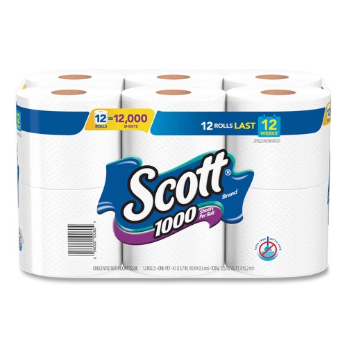 Toilet Paper | Scott 10060 1-Ply 4.1 in. x 3.7 in. Septic Safe Toilet Paper - White (48/Carton) image number 0