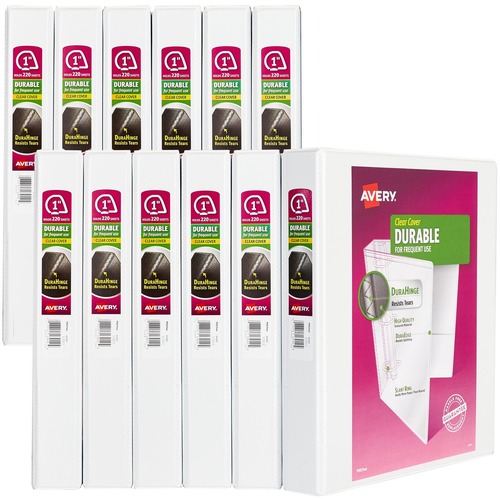 Binders | Avery 17012 3 Slant Rings 1 in. Capacity 11 in. x 8.5 in. Durable View Binder with DuraHinge - White (12/Carton) image number 0