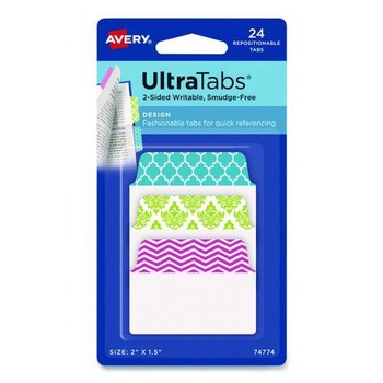 Avery 2 in. x 1.5 in. 1/5-Cut Ultra Tabs Repositionable Tabs - Assorted Colors (24/Set)