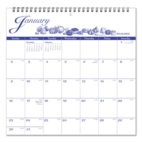 Bulletin Boards | AT-A-GLANCE G1000-17 12-Month: Jan 2026 to Dec 2026 12 in. x 12 in. Victorian Illustrations Artwork Illustrator's Edition Wall Calendar - White/Blue Sheets image number 0