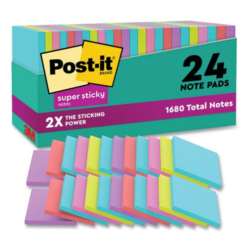 Office Jansan | Post-it Notes Super Sticky 654-24SSMIA-CP 3 in. x 3 in. Pads in Supernova Neon Collection Colors (24 Pads/Pack) image number 0