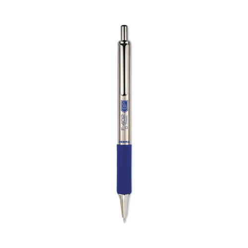 Office Jansan | Zebra 29222 Fine 0.7 mm F-402 Retractable Ballpoint Pen - Blue Ink/Stainless Steel/Blue Barrel (2/Pack) image number 0