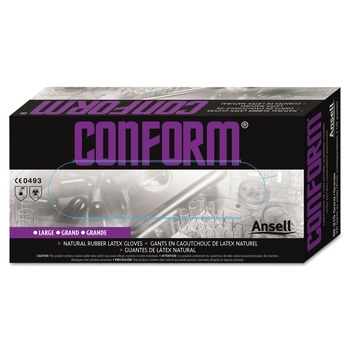 DISPOSABLE GLOVES | AnsellPro 516706 5 mil Conform Rubber Latex Gloves - Large, Natural (100/Box)