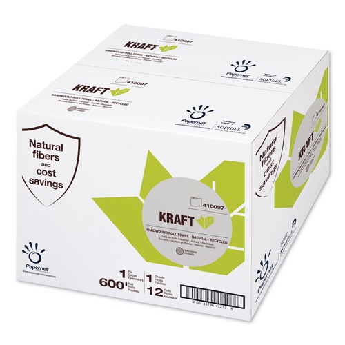 Office Jansan | Papernet 410097 7.8 in. x 600 ft. 1-Ply Kraft Tech Hardwound Roll Towel - Brown (12/Carton) image number 0