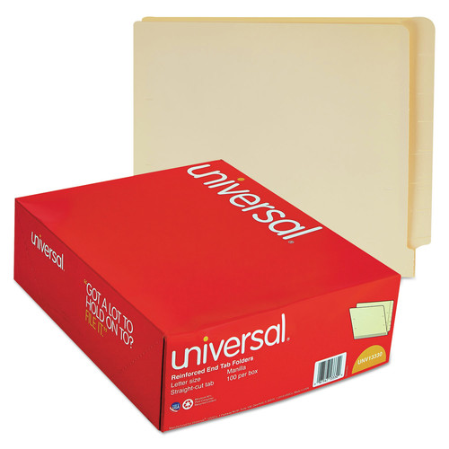 Mothers Day Sale! Save an Extra 10% off your order | Universal UNV13330 Deluxe Reinforced Straight End Tab Folders - Letter, Manila (100/Box) image number 0