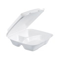 Food Trays, Containers, and Lids | Dart 90HT3R 9 in. x 9.4 in. x 3 in. 8 oz. 3-Compartment Foam Hinged Lid Container - White (200/Carton) image number 1