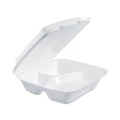 Food Trays, Containers, and Lids | Dart 90HT3R 9 in. x 9.4 in. x 3 in. 8 oz. 3-Compartment Foam Hinged Lid Container - White (200/Carton) image number 1