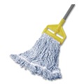 Mops | Rubbermaid Commercial FGD51306WH00 Super Stitch 1 in. Blue Headband Cotton/Synthetic Finish Mops - Large White (6/Carton) image number 3