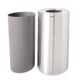 Trash & Waste Bins | Rubbermaid Commercial FGAOT35SAPL 35-Gallon Open Top Round Indoor Receptacle with Liner - Satin Aluminum image number 1