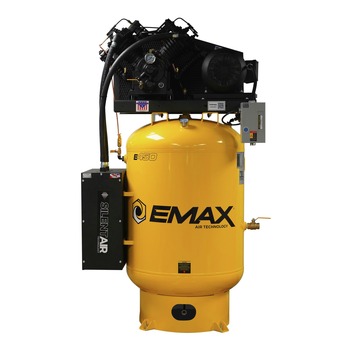 EMAX 10 HP 120 Gallon 2-Stage Single Phase Industrial V4 Pressure Lubricated Pump 38 CFM @ 100 PSI Plus SILENT Air Compressor