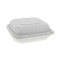 Food Trays, Containers, and Lids | Pactiv Corp. YCN808030000 EarthChoice SmartLock 8.31 in. x 8.35 in. x 3.1 in. Microwaveable MFPP 3-Compartment Hinged Lid Containers - White (200/Carton) image number 1