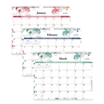 Blue Sky 15 in. x 12 in. 12-Month (Jan to Dec): 2026 Lindley Monthly Wall Calendar - Floral Artwork, White/Pink/Red Sheets