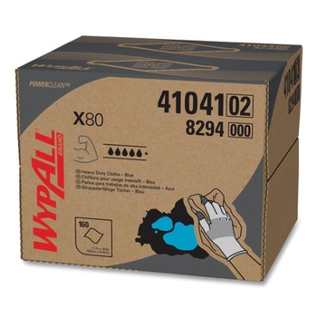 WypAll 41041 11.1 in. x 16.8 in. X80 Cloths with Hydroknit Brag Box - Blue (160 Wipers/Carton)
