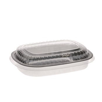 Pactiv Corp. Y6708PET 8.2 in. x 6.2 in. x 1.3 in. 22 oz. Classic Carry-Out Aluminum Container with PET Dome Lid - Silver/Clear (100/Carton)