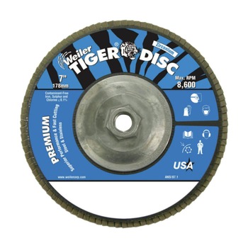 GRINDING WHEELS | Weiler Tiger Disc Angled Style 60 Grit 5/8 Arbor 7 in. Flap Disc with Aluminum Back