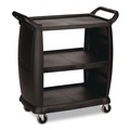 Utility Carts | Boardwalk CC203603 18 in. x 36.25 in. x 38 in. 300 lb Capacity Plastic Bussing Cart with 3 Shelves - Black image number 0