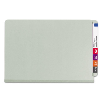 Smead 2 in. Expansion 2 Divider Legal Size 6 SafeSHIELD Fasteners End Tab Pressboard Classification Folders - Gray-Green (10/Box)