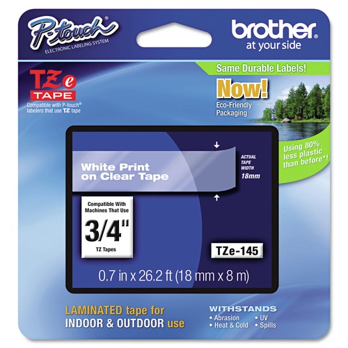 Bulk Savings Pricing 2 | Brother P-Touch TZE145 TZe 0.7 in. x 26.2 ft. Standard Adhesive Laminated Labeling Tape - White on Clear image number 0