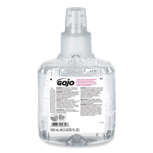 Cleaning & Janitorial Supplies | GOJO Industries 1911-02 Clear and Mild 1200 ml Foam Handwash Refill for LTX-12 Dispenser (2/Carton) image number 0