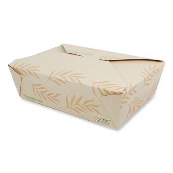 World Centric TO-NT-3 6.25 in. x 8.7 in. x 2.5 in. 65 oz. Sugarcane No Tree Folded Takeout Containers - Natural (200/Carton)