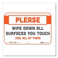 Floor Signs | Tabbies 29163 BeSafe 9 in. x 6 in. Please Wipe Down All Surfaces You Touch Messaging Repositionable Wall/Door Signs - White (30/Carton) image number 0