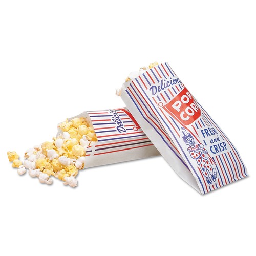 Just Launched | Bagcraft 300471 Pinch-Bottom Paper Popcorn Bag - Blue/Red/White (1000/Carton) image number 0