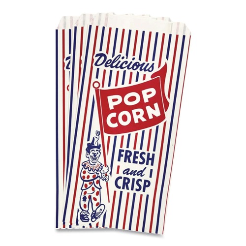 Food Trays, Containers, and Lids | Bagcraft 300471 Pinch-Bottom Paper Popcorn Bag - Blue/Red/White (1000/Carton) image number 0