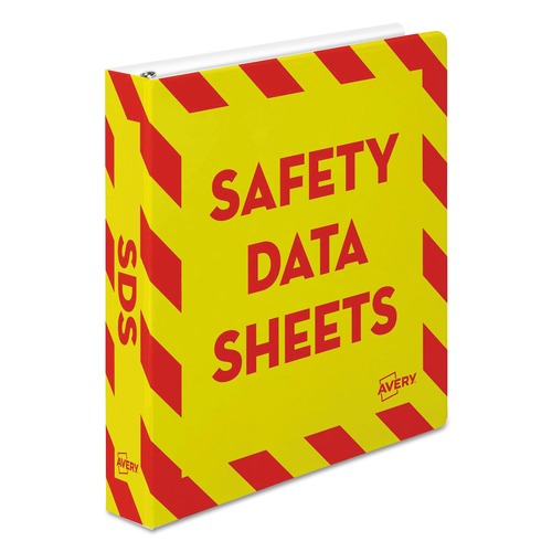 Office Jansan | Avery 18950 11 in. x 8.5 in. 1.5 in. Capacity 3-Rings Heavy-Duty Preprinted Safety Data Sheet Binder - Yellow/Red image number 0