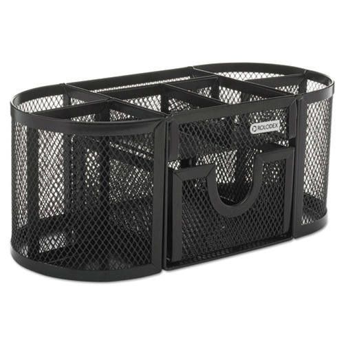 Mothers Day Sale! Save an Extra 10% off your order | Rolodex 1746466 9.38 in. x 4.5 in. x 4 in. 4 Compartments Steel Mesh Oval Pencil Cup Organizer - Black image number 0