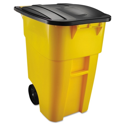 Trash & Waste Bins | Rubbermaid Commercial FG9W2700YEL 50 Gallon Molded Plastic Square Brute Rollout Container - Yellow image number 0