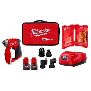 Milwaukee 2505-24-CPO M12 REDLITHIUM CP 1.5 Ah Lithium-Ion Compact Battery (2-Pack) plus Shockwave 15-Piece Tin Kit plus M12 FUEL Lithium-Ion 3/8 in. Cordless Installation Drill