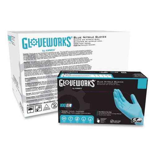Disposable Gloves | Ammex INPF44100 5 mil Industrial Powder-Free Nitrile Gloves - Medium, Blue (1000/Carton) image number 0