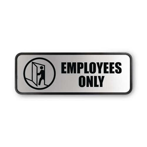 Office Jansan | Cosco 098206 9 in. x 3 in. Employees Only Brushed Metal Office Sign - Silver image number 0