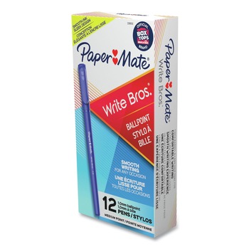 Paper Mate 1 mm Write Bros. Medium Ballpoint Stick Pen - Blue Ink/Blue Barrel (1-Dozen)