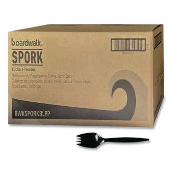 Boardwalk BWKSPORKBLPP Mediumweight Polypropylene Spork Cutlery - Black (1000/Carton)